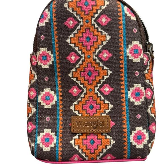 Wrangler Aztec Patterned Pink and Brown Crossbody Bag - Picture 2 of 5